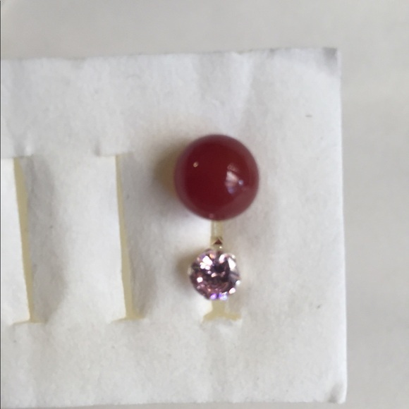 Red Agate Gemstone Ball Stud Earrings - Picture 4 of 5